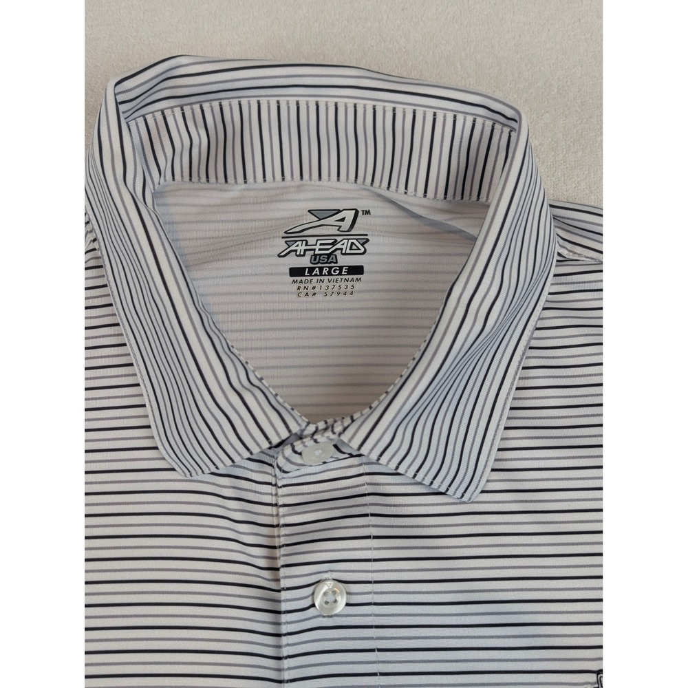 Ahead USA Mens The Long Bay Club Striped Golf Polo Shirt White Blue Large - Picture 3 of 10